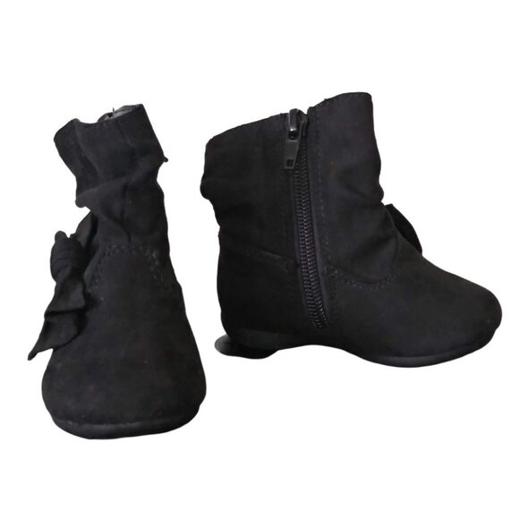 Wonder Nation Infant Black Side Zip Slouch Boots With Bow Detail Size 3 - Picture 2 of 10